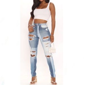 Colorblock Ripped Skinny Jeans